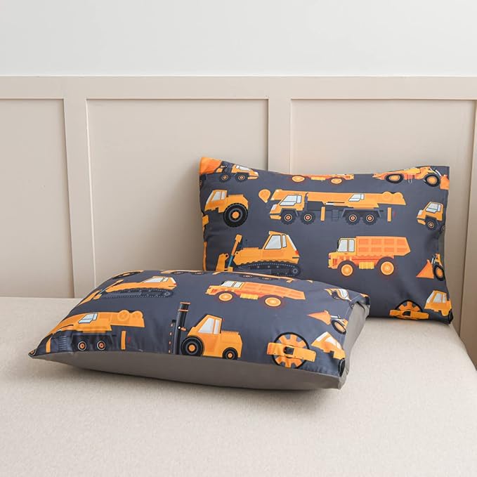 NTBED 5 Pieces Construction Truck Comforter Set for Boys Kids Vehicles Excavator Cars Lightweight Microfiber Bedding Sets (Grey, Twin)