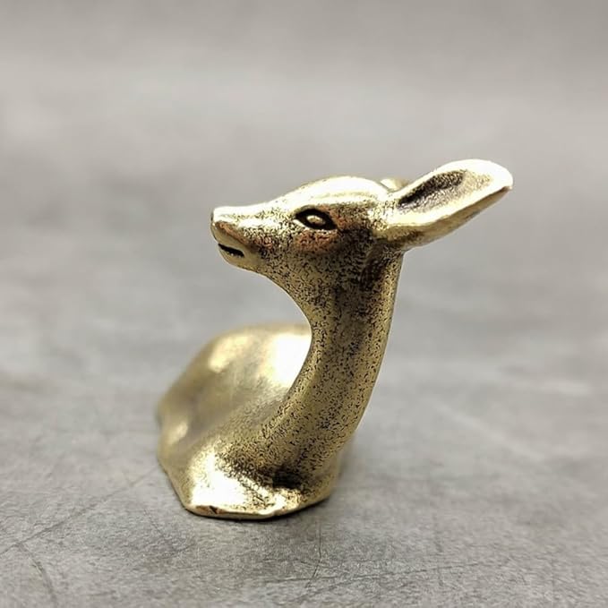 Pure Copper Sikadeer Small Ornament, Mini Brass Lying Deer Tea Pet, Crafts Ornaments, Micro Landscape Decor, Cute Decor, Scene Decor, Desktop Decor(Sikadeer)