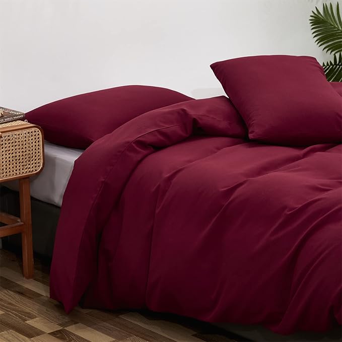 Burgundy Comforter Full Size Dark Red Bedding Set Soft Pure Burgundy Comforter Set Durable Burgundy 3 PCs Bed Set 1 Comforter with 2 Pillowcases