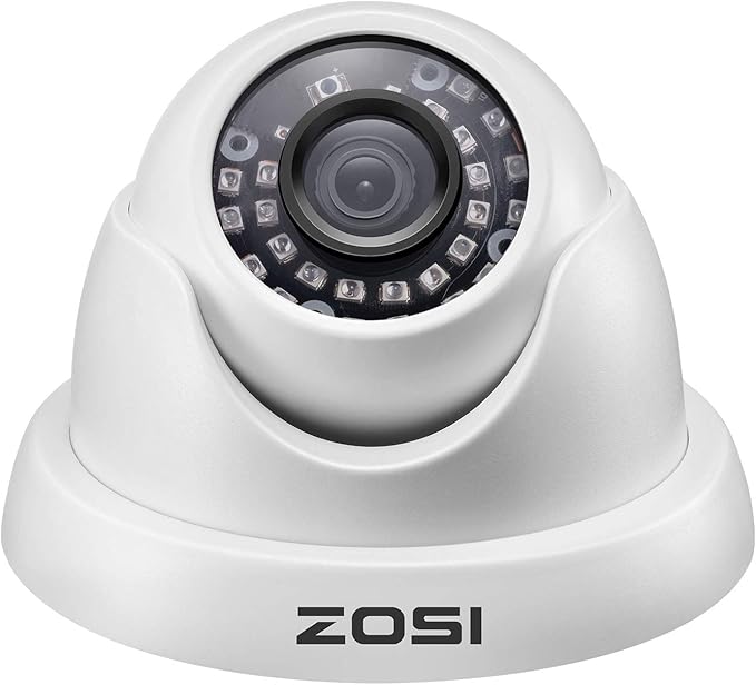 ZOSI 1000TVL CCTV Camera 24 IR LEDs Indoor Outdoor Day Night Vision 65ft Security Dome Color Camera for DVR Surveillance System (White)