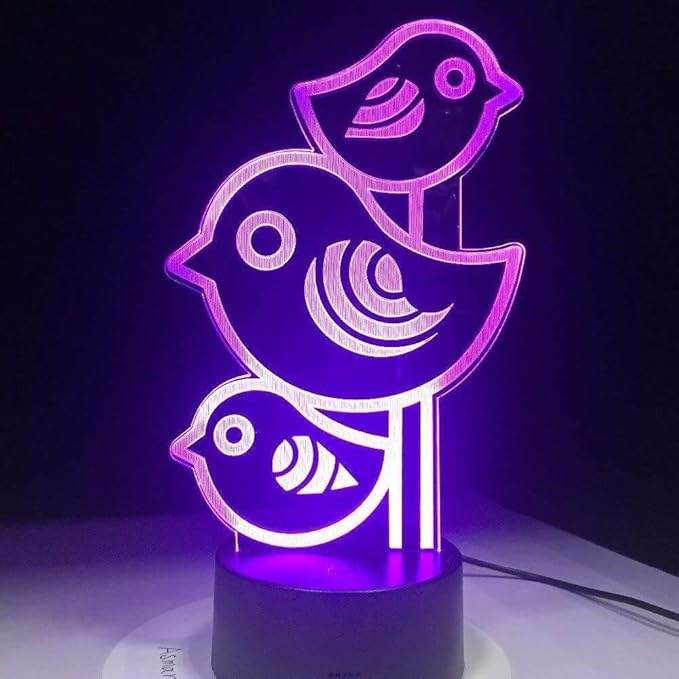 Lovely Little Birds 3D Night Lights,USB Charging LED Table Lamp Kid's Room Decors Optical Illusion 3D Arts Bedside Lamp Gifts for Kids Decor Gifts for Baby Son Daughter or Grand Daughter