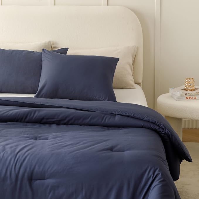 ROSGONIA California King Comforter Set Navy Blue,3pcs(1 Boho Cal King Comforter & 2 Pillowcases) All Season Bedding Soft Bedspread Blanket Quilt