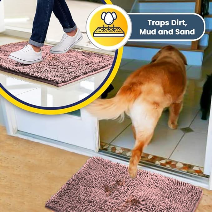 Muddy Mat® Original Dog Door Mat for Muddy Paws, Super Absorbent Microfiber, Non-Slip Washable Pet Rug, Quick Dry Chenille Entryway Carpet, Machine Washable Indoor Outdoor mat, Pink 35"x60"