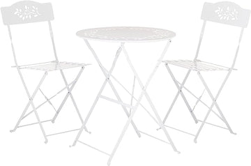 Alpine Corporation Indoor/Outdoor 3-Piece Bistro Set Folding Table and Chairs Patio Seating, White