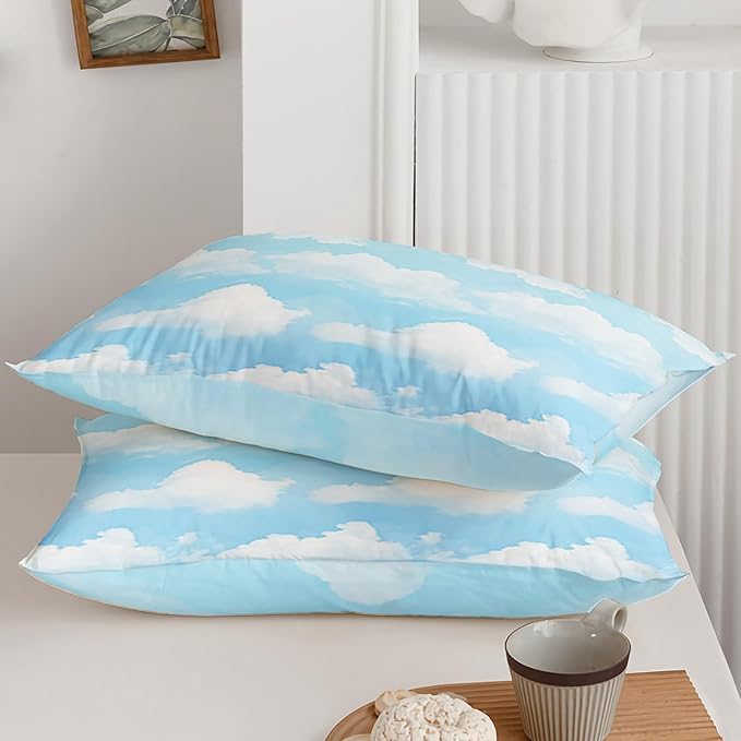 Axolotl Blue Cloud Comforter Set Twin,Light Blue Bedding Set,Cloud Sky Comforter Set Blue Sky and White Clouds Design Bedding Set,Sky Blue Comforter for Kids Girls Boys Teens,1 Quilt 2 Pillowcases