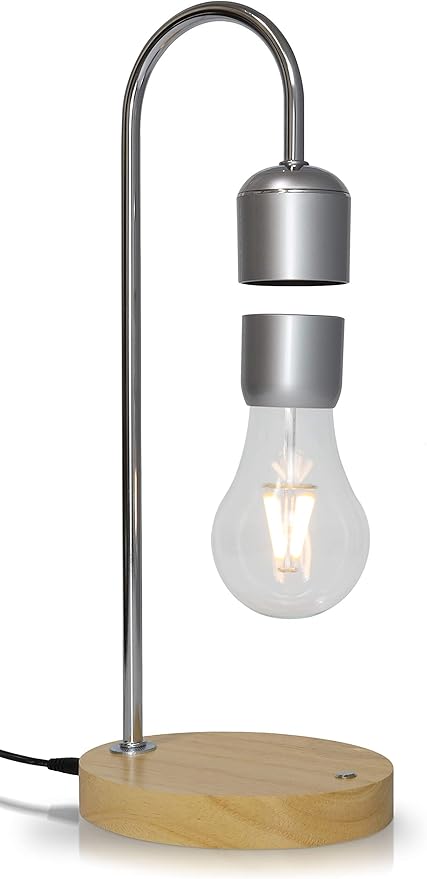 Magnetic Levitating Bulb Lamp - Cool Floating Lamps for Office and Home Decor -Magnetic Levitation Night Light, 6.3” x 4.3” x 14.4”, Chrome/Silver