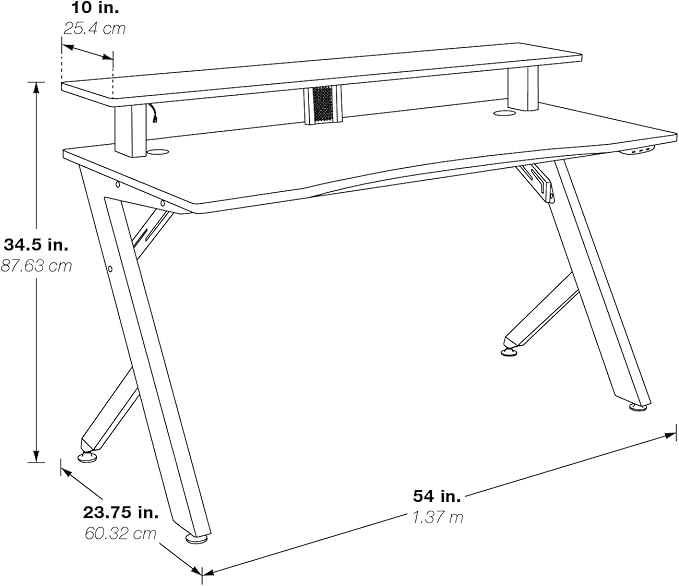 OSP Home Furnishings Area51 Battlestation Gaming Desk with Bluetooth RGB LED Lights, Matte Black