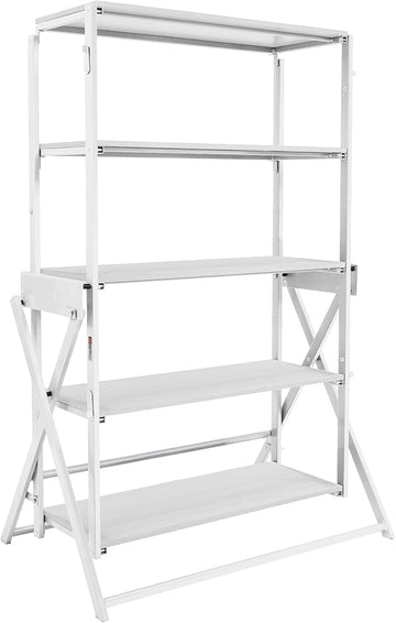 Origami Modern 2 in 1 Shelf to Table Style, Organizer Deco Rack Magically Turn to a Table/Desk in a Second,Fully Assembled,White/White US Patent Pending (STT-WHIWHI)