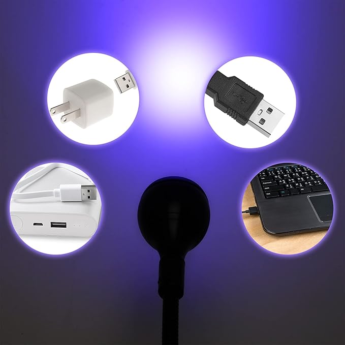 Big Chip 395nm UV LED Light Fixtures with Gooseneck and Clamp Mini Desk Light Clamp Portable Gooseneck for Outdoor Stall Gel Nail Curing, 5V USB Input(Silver,1 Piece)