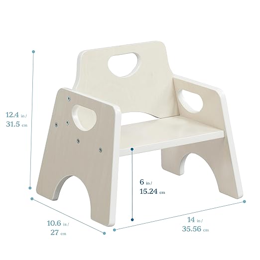 ECR4Kids Stackable Wooden Toddler Chair, 6in, Kids Furniture, White Wash, 2-Pack