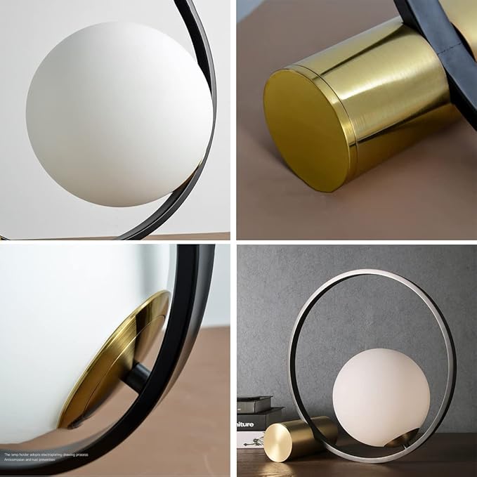 Glass Desk Table Lamp Gold Mid Century Modern Desk Lamp Reading Lamp Handblown Glass Orb Shade Plug in Nightstand Lamp Desk Lamp for Bedroom Office Library Study Room