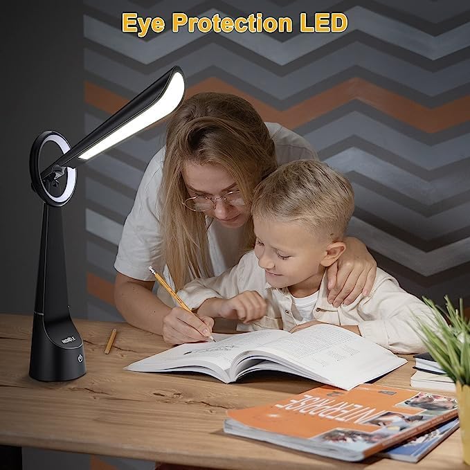 Upgraded LED Desk Lamp Also A Night Light with 7 Colours Change, Eye-Caring Table Lamp with USB Charging Port Suitable for Table Bedroom Bedside Office Study,8W (Black)