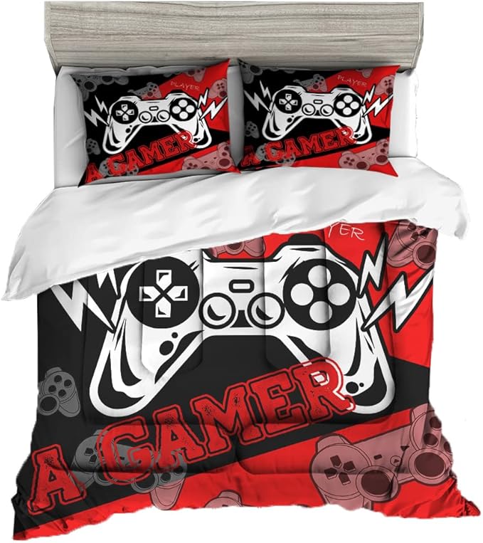 Sunnycitron Boys Gaming Comforter Set Twin Gaming Bedding for Boys Teens Gamer Comforter Gaming Bed Kids Bed Comforter Set Gamepad Game Bedding twin Comforter set (1 Comforter 2 Pillowcase)