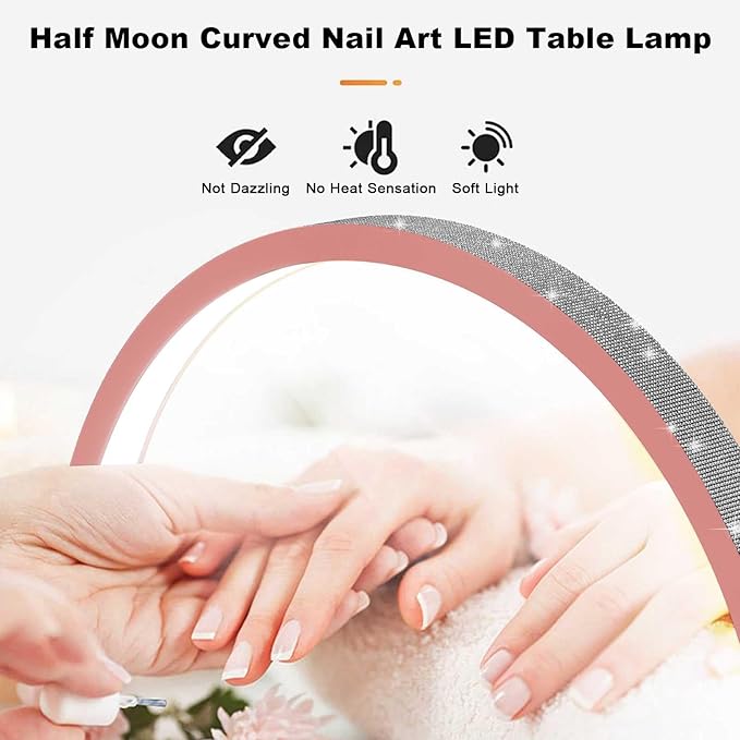 Half Moon Nail Desk Lamp, 48W Manicure LED Light for Nails, 3360 Lumen Stepless Dimming with Wire Controller, 3 Light Modes Nail Light for Desk, Arch Light for Nail Techs