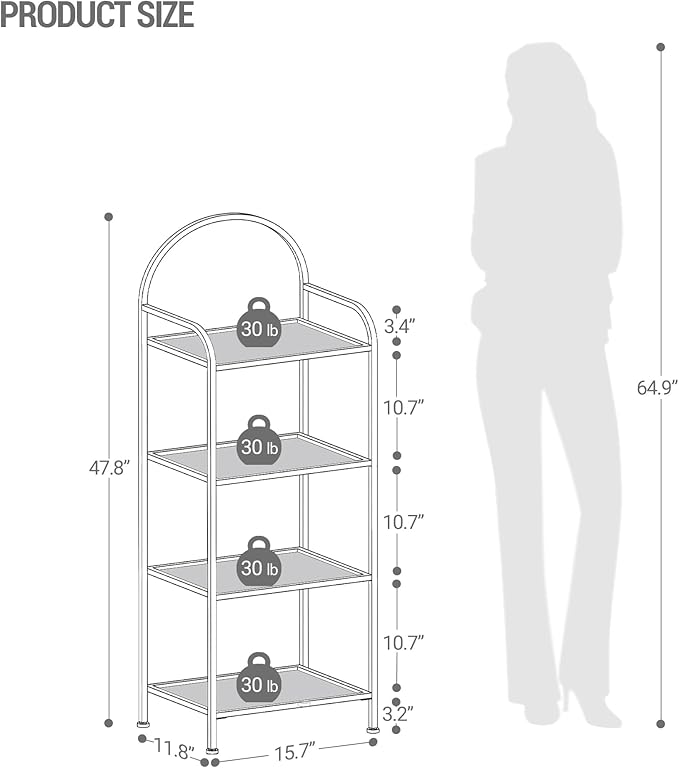 Bookcase Bookshelf, Tempered Glass Bookshelves, Slim Shelving Unit for Bedroom, Bathroom, Home Office, Steel Frame, 4 Tier Gold BC04001G