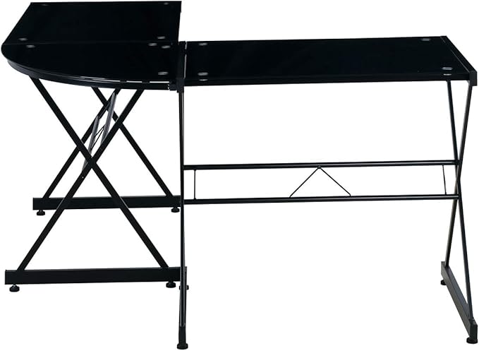 Techni Mobili RTA-3805L-BK L-Shaped Glass Computer Desk, Black, 51" D x 51" W x 29" H