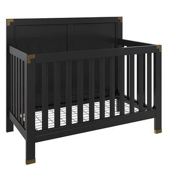 Baby Relax Miles 5-in-1 Convertible Crib, Solid Pine Wood, Black