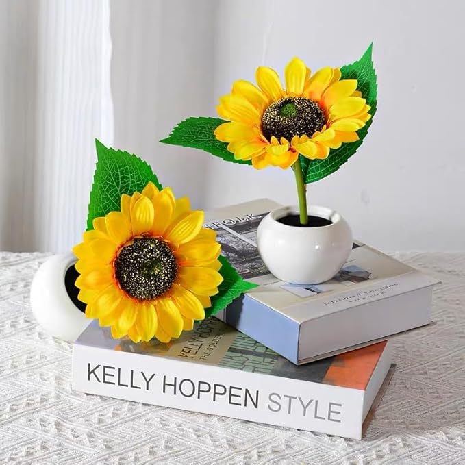 Sunflower Lamp Artificial LED Sunflower Flowers with Ceramic Pot Table Lamp Night Light for Home Office Decor House Decorations Gift Idea (1Sunflower)