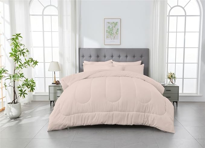 3 Piece Solid Color All Season Bedding Comforter Set Microfiber Soft Lightweight Bedding Set for Kids Teens Adults Room Decor with 1 Comforter and 2 Pillowcases Queen