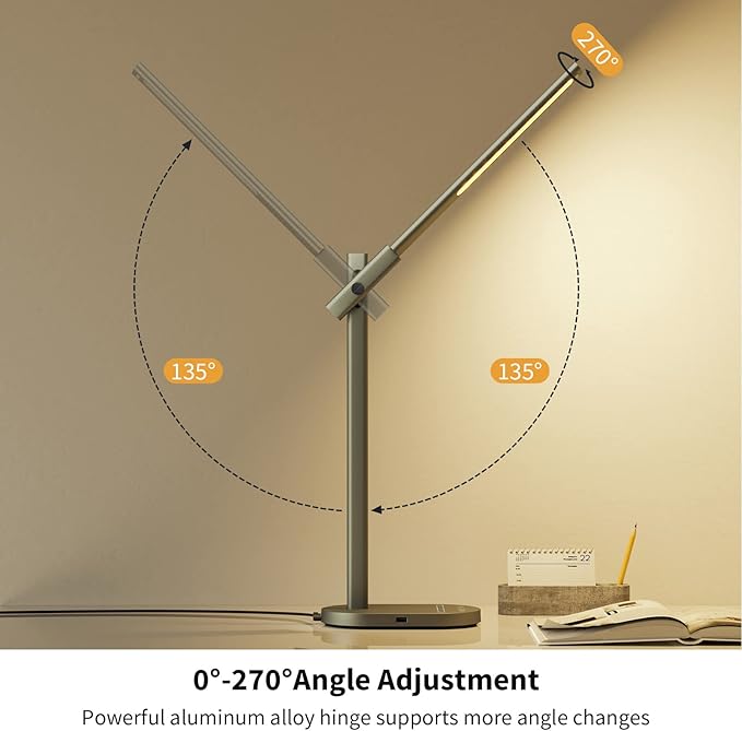 ProtoArc Modern Desk Lamp, Metal Aluminum Alloy Dimmable LED Desk Light with USB Charging Port, Eye-Caring Table Light, Touch Control, 5 Color Modes, 6 Brightness Levels, Timer for Home Office Bedroom