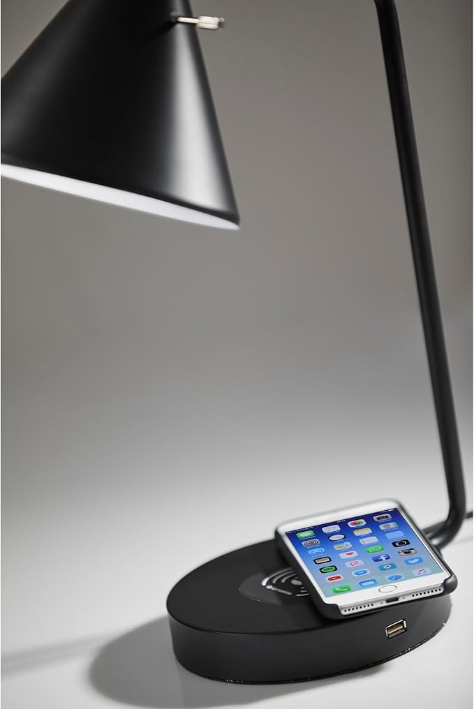 Adesso 4507-01 Maxine Desk Lamp Wireless Charging, 7W LED, 5W QI, USB Port, Indoor Lighting Lamps