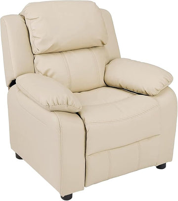 JC Home MACARON Kids Chair Leather Recliner Sofa Toddler Youth Children Child Ages 3-7, Cream