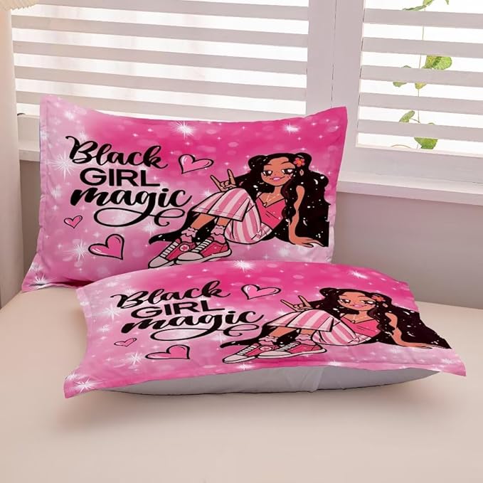 Black Girl Comforter Set Queen for Kids,Black Girl Magic Bedding Set,Cuet Black Princess Girl Comforter Black Queen Melanin Bedroom Bed Set