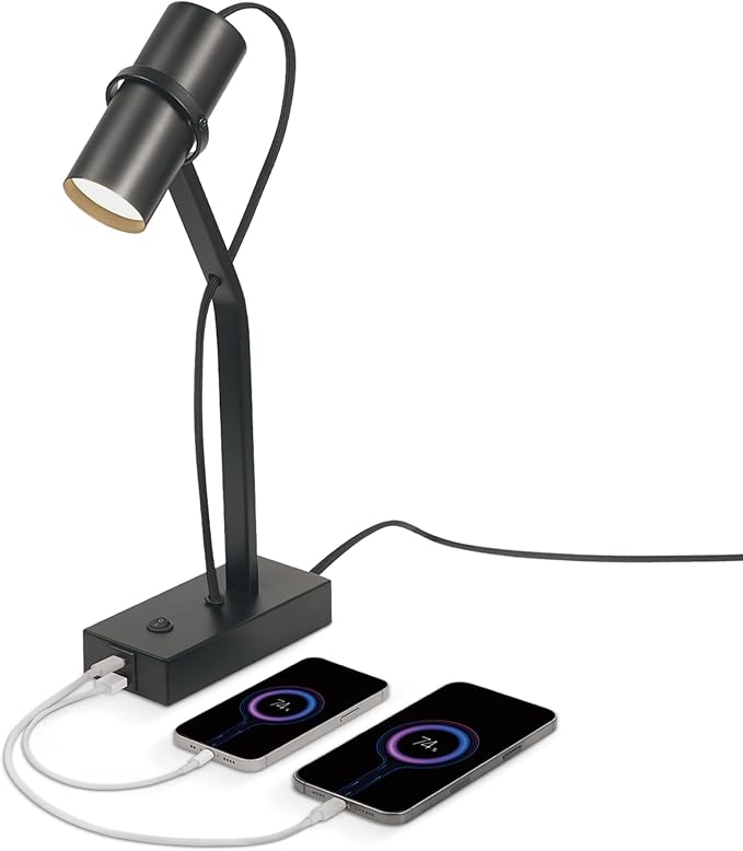 Globe Electric MRDK by Globe Series.01.TL 16" LED Desk Lamp, 2.1A Combined USB Port and USB-C Port, 5 Watts, 240 Lumens, 3000 Kelvin Warm White, Adjustable Shade, Matte Black