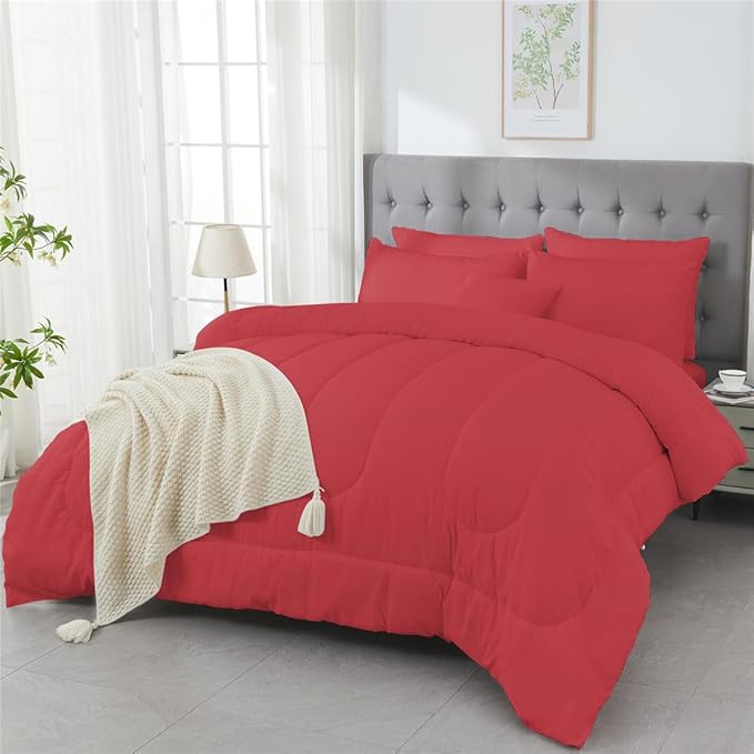 3 Piece Solid Color All Season Bedding Comforter Set Microfiber Soft Lightweight Bedding Set for Kids Teens Adults Room Decor with 1 Comforter and 2 Pillowcases Queen
