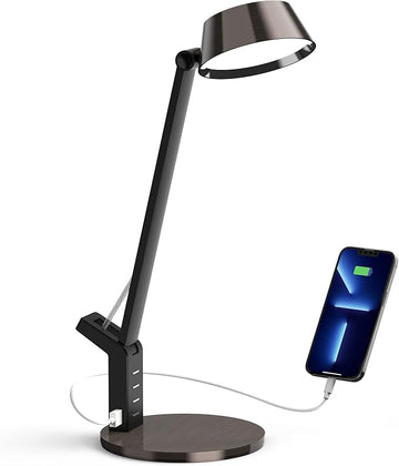 LED Desk Lamp with USB Charging Port, Home Office Desk Lamp Touch Control Dimmable Table Lamp with 3 Color Modes, Eye Caring LED Lamp for Study, Reading, Work (Copper)