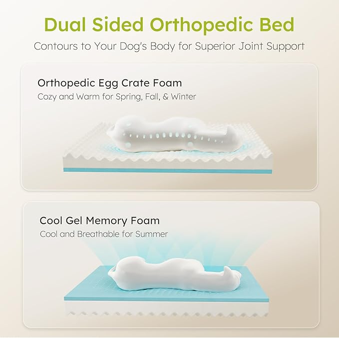 Dog Beds for Large Dogs, Orthopedic Dog Bed with Cooling Gel Memory Foam, Waterproof Large Dog Bed with Removable Washable Cover, 36" Dog Sofa Couch Dutch Velvet with Bone Toy, Light Gray