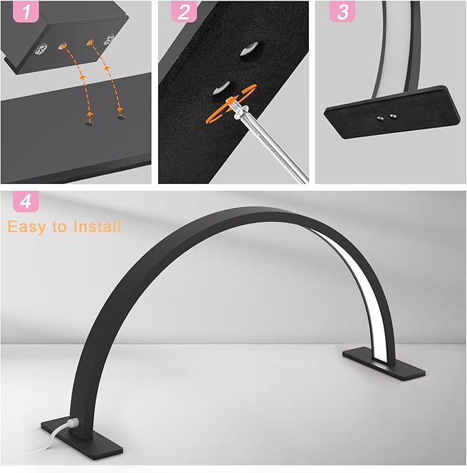 Half Moon Desk Lamp for Nail Techs, Adjustable Brightness Color Mode Arch LED Table Light with 2520 Lumens for Professional Manicure Salon, Tattoo, Eyelash Extensions, Reading- Black