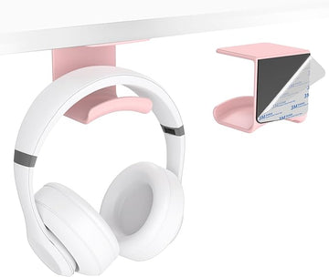 HomeMount Headphone Hook Under Desk - Headphone Holder Under Table, Adhesive Gaming Headphone Stand Hanger Desk Mount for Most Headphone (Pink)