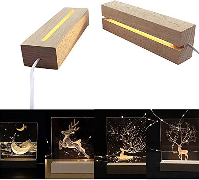 2Pack 6 inch Wood Rectangle Display Pedestal,Wooden Rectangle Led Lights Display Base for Acrylic and Plexiglass,Wood Night LED Light Lamp Base