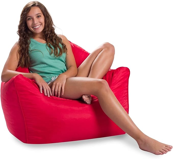 Posh Creations Structured Comfy Bean Bag Chair for Gaming, Reading, and Watching TV, Malibu Lounge, Soft Nylon-Pink