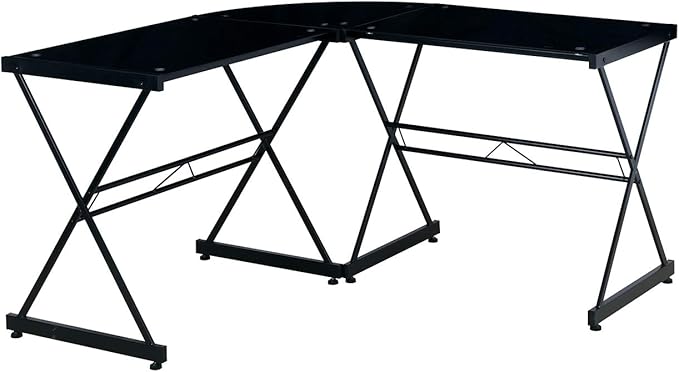 Techni Mobili RTA-3805L-BK L-Shaped Glass Computer Desk, Black, 51" D x 51" W x 29" H