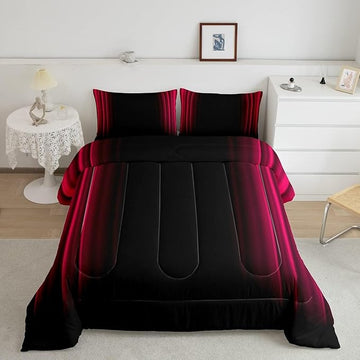 Feelyou Geometric Abstract Ombre Bedding Bed Set Men Adults Teens Vibrant Red Black Striped Comforter Set Kids Boys Girls Simple Modern Comforter Collection 2Pcs Twin Size Boys