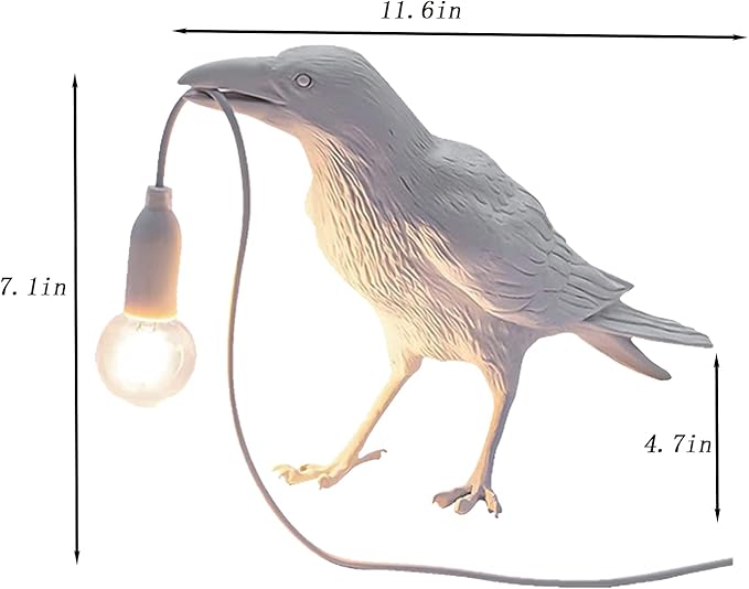 Raven Desk Lamp, Raven Lamp, Bird Lamp, Resin LED Bird Lamp for Bedroom/Office/Living Room/Farmhouse Art Deco with Plug (White)