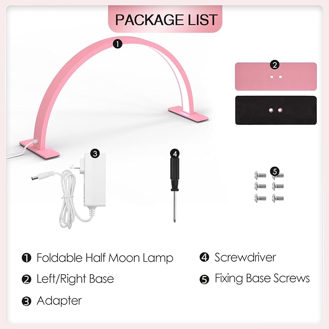 Half Moon Light Nail Desk Lamp, Arch Light for Nail Techs, 22'' Pro Table Lamp for Nails,Tattoo,Eyebrows,Lash Extensions, Skincare, Nail Tech Lamp | Manicure Led Light | Lash Tech Light