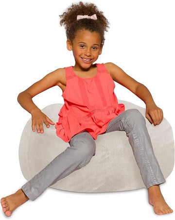 Posh Creations Bean Bag Chair for Kids, Teens, and Adults Includes Removable and Machine Washable Cover, Soft Faux Rabbit Fur - Cream, 27in - Medium