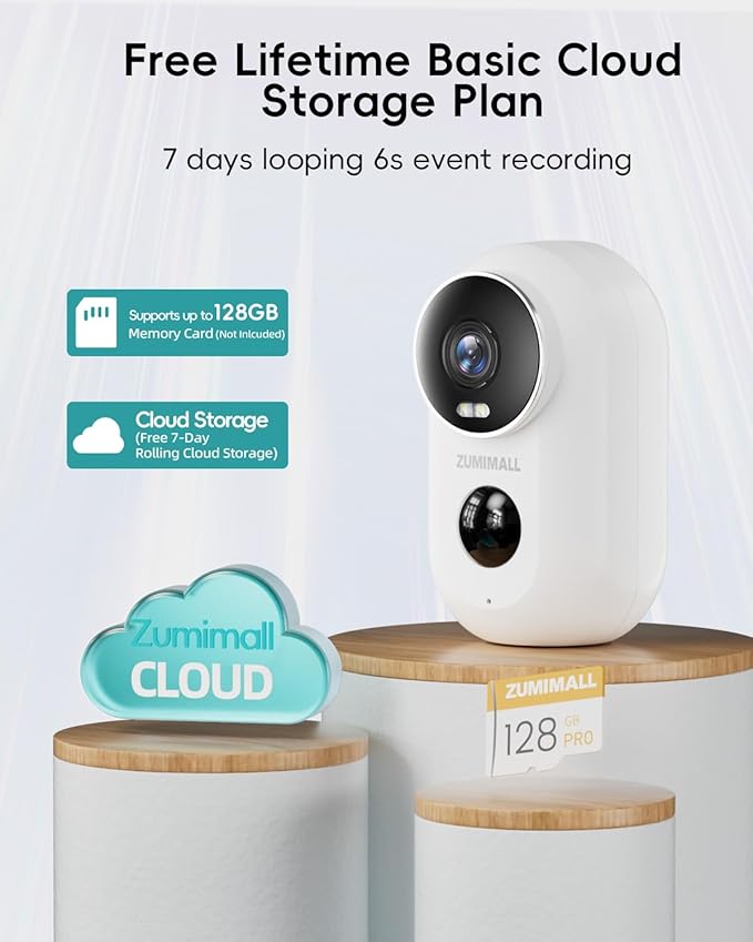 ZUMIMALL Solar Security Cameras Wireless Outdoor, 2K Outdoor Camera Wireless Solar Powered, 2.4G WiFi Battery Camera, 3MP Color Night Vision, Magnetic Mount,Siren,PIR/AI Analyse, IP66, Cloud, Alexa