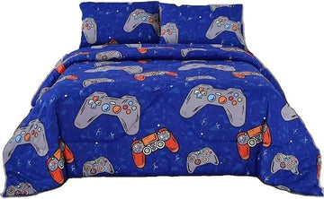 3PCS Blue Gamer Twin Comforter Set for Boys Girls Teens and Kids, Microfiber Gaming Twin Bed Comforter, Lightweight and Fade Resistant, Twin