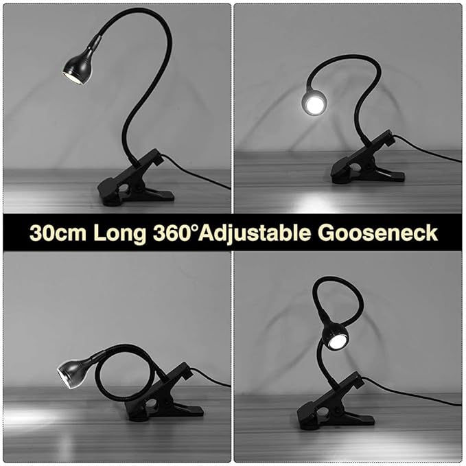 LED Desk Lamp, Ymiko USB Clip-on Reading Lights Eye Protection Book Clamp Light, 360 ° Flexible Gooseneck Clamp Lamp for Home Study Reading Kid's Room(Black)