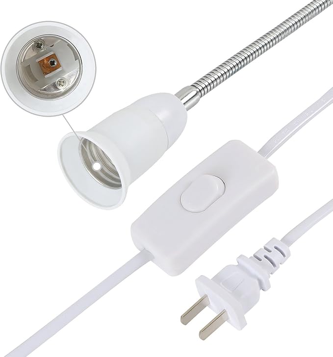 YiLighting - AC 110-220V US Plug Flexible Aluminum Wire Neck Metal Clip Holder with Switch for E26/E27 Socket LED CFL Desk Lamp