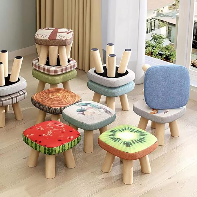 Solid Wood Stool Home Square Low Stool Cute Children's Sofa Stool Chair Fashion Cartoon Creative Small Stool for Kids and Adult, Changing Stool Solid Wood Coffee Table Stool, Bear 330lb (Owl)