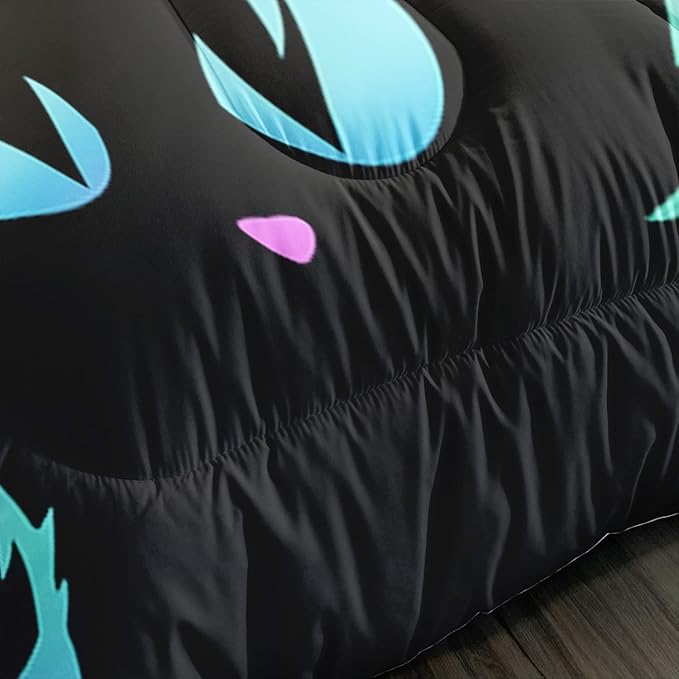 Axolotl Kids Bedding Cartoon Twin Size,Gradient Line Cute Cat Bedding Set for Teens Kids Boys Girls Adults Room Decor, All Season,1 Comforter 2 Pillow Cases,Black
