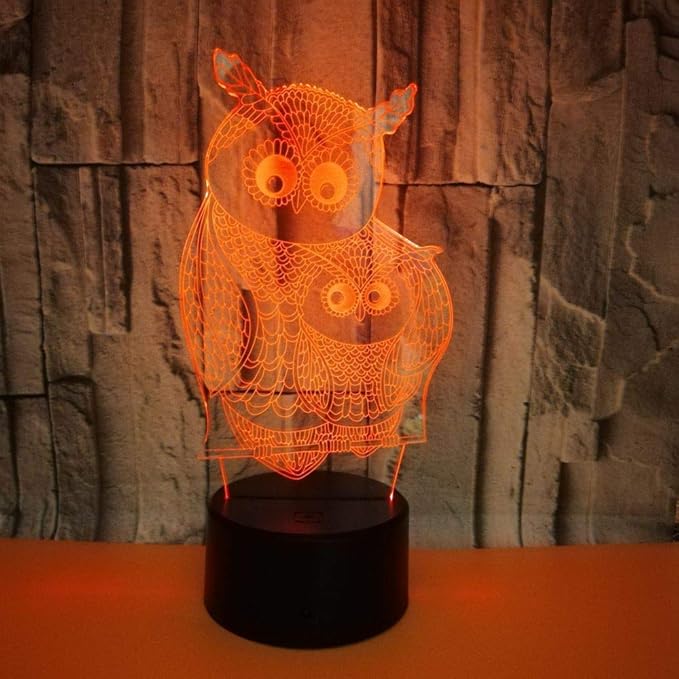 Owls 3D Night Lights Mother and Kids 7 Color Changing USB LED Table Arts Lamp for Great Kids Xmas Birthday Gifts Baby Store Office Kindergarten Decoration