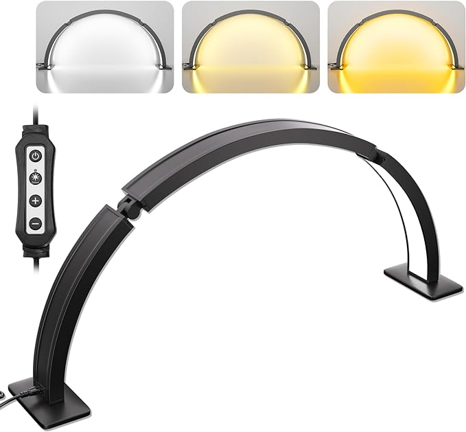 TwoWin Half Moon Light for Nail Desk, 29.5'' Foldable Half Moon Nail Tech Desk Lamp for Nails, Tattoo, Eyelash Extensions, Beauty, Arch Light for Nail Techs, Led Lash Light Nail Tech Lamp