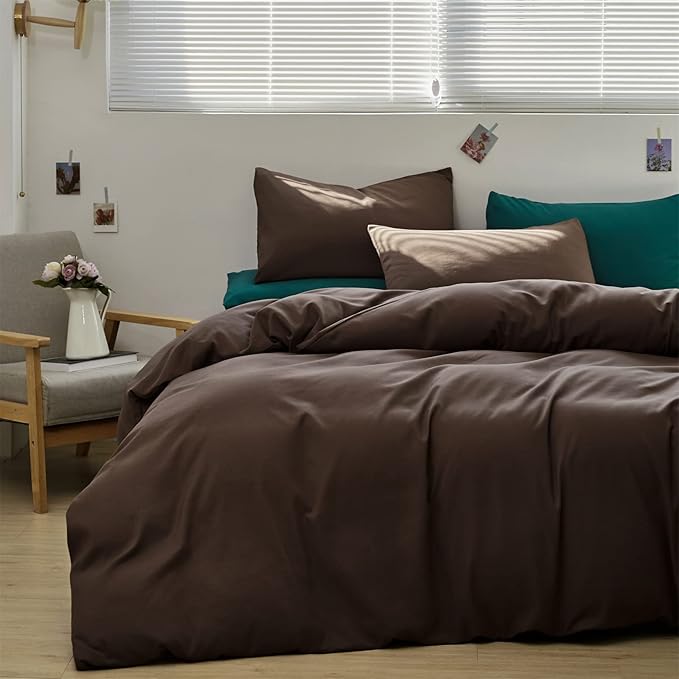 Brown Comforter Set King Coffee Color Bedding Set 3 Pieces Solid Chestnut Brown Color All Season Blanket Set Women Coffee Brown Color Lightweight Comforter Set King Breathable Bed Comforter
