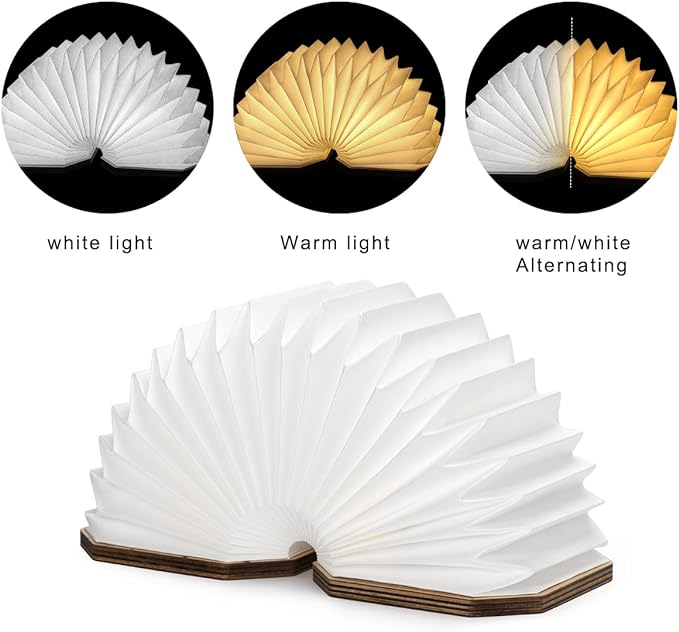 Originality Folding Accordion Lamp, Portable Wooden Desk Lamp, Ambient Lighting, Creative LED Paper Lantern with USB for (Walnut)